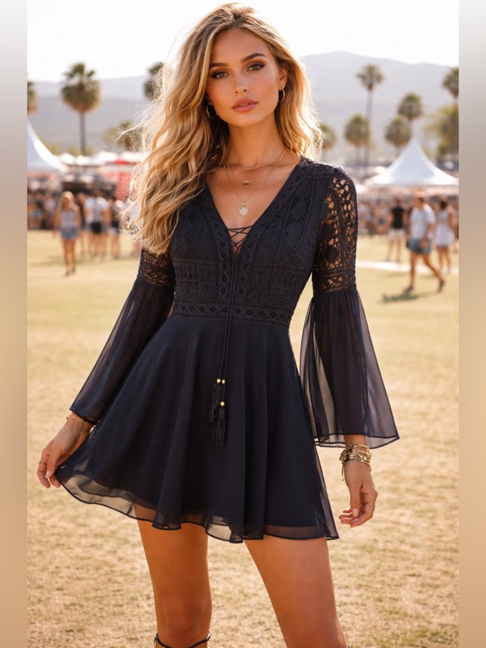 Two Sisters Lace Boho Festival Dress | Navy | Size S (US 4 / AU 8)